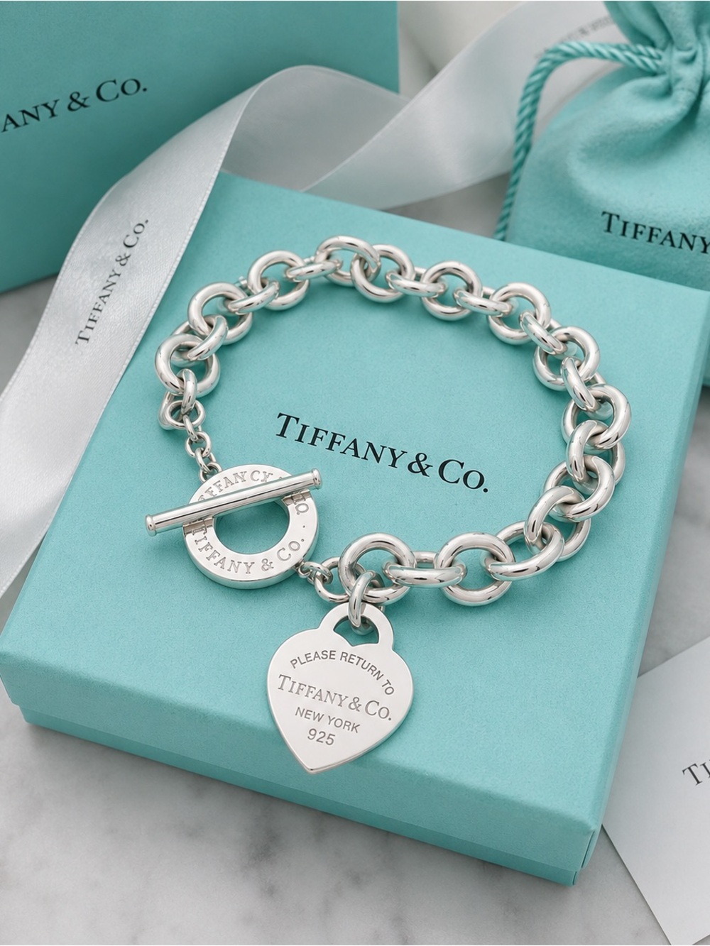 Tiffany & Co Return to Tiffany Heart Tag Toggle Bracelet Silver Large 8.5”